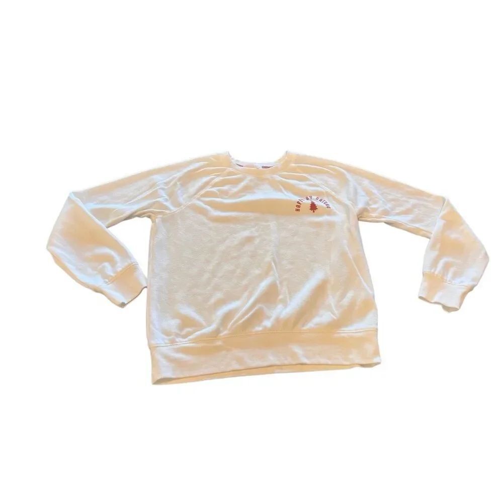 P.J. Salvage Women's Happy By Nature Long Sleeve Pullover Sweatshirt Ivory Small